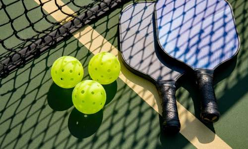 Close up of pickleball equipment